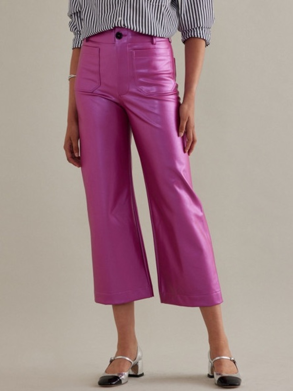 Anthropologie Maeve Colette Cropped Wide-Leg Vegan Leather Bright Pink Pants 29P